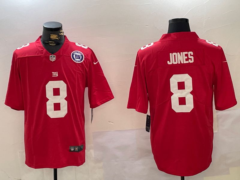 Men New York Giants 8 Jones Red 2024 Nike Vapor Limited NFL Jersey style 3